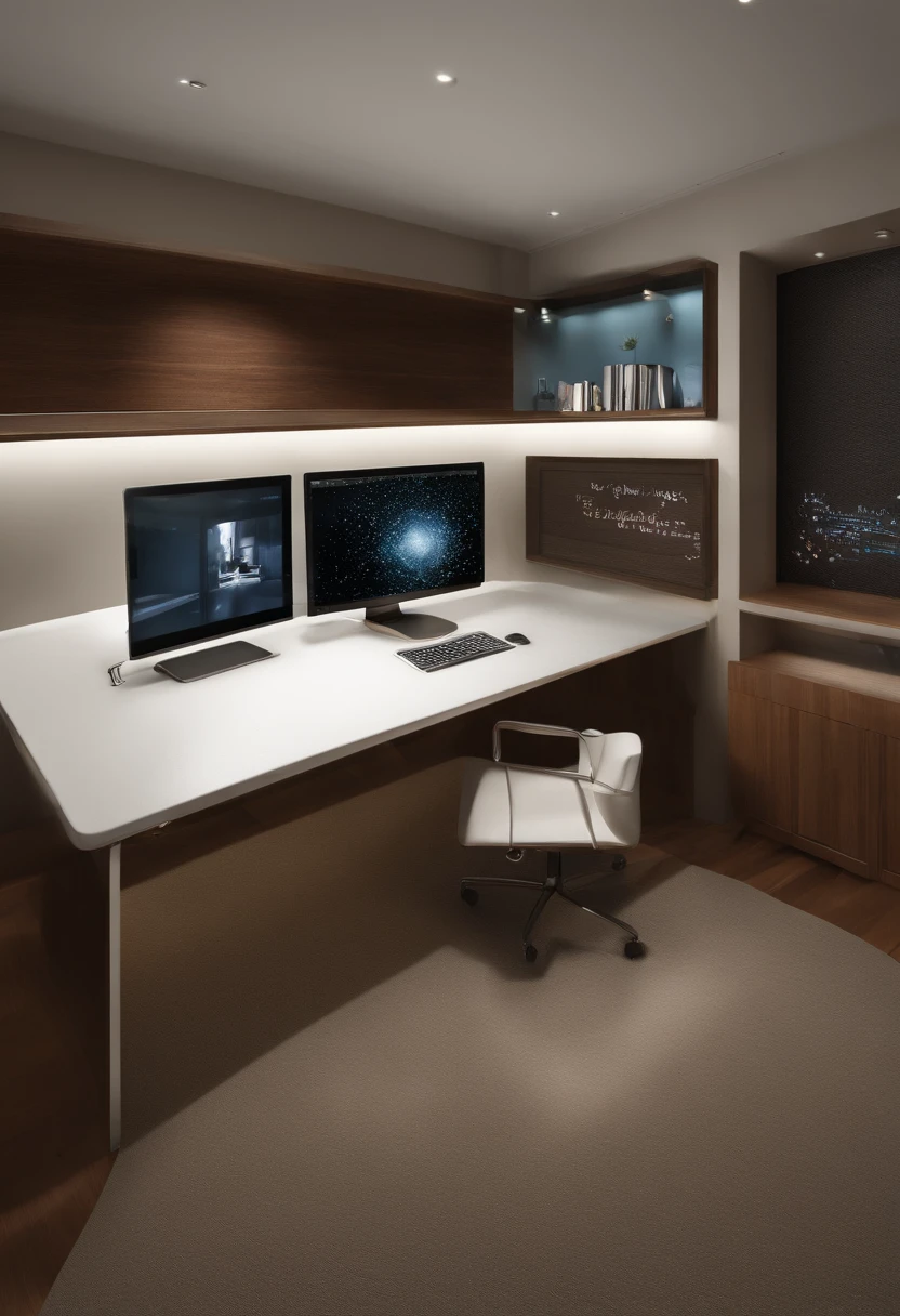 Craft an image that places a writer alongside ChatGPT in a well lit home office, the digital writing assistant, both sharing a room where ChatGPT's prominent, luminous presence, surrounded by holographic text fragments, serves as a guiding muse within an advanced digital research environment designed to inspire and assist writers.