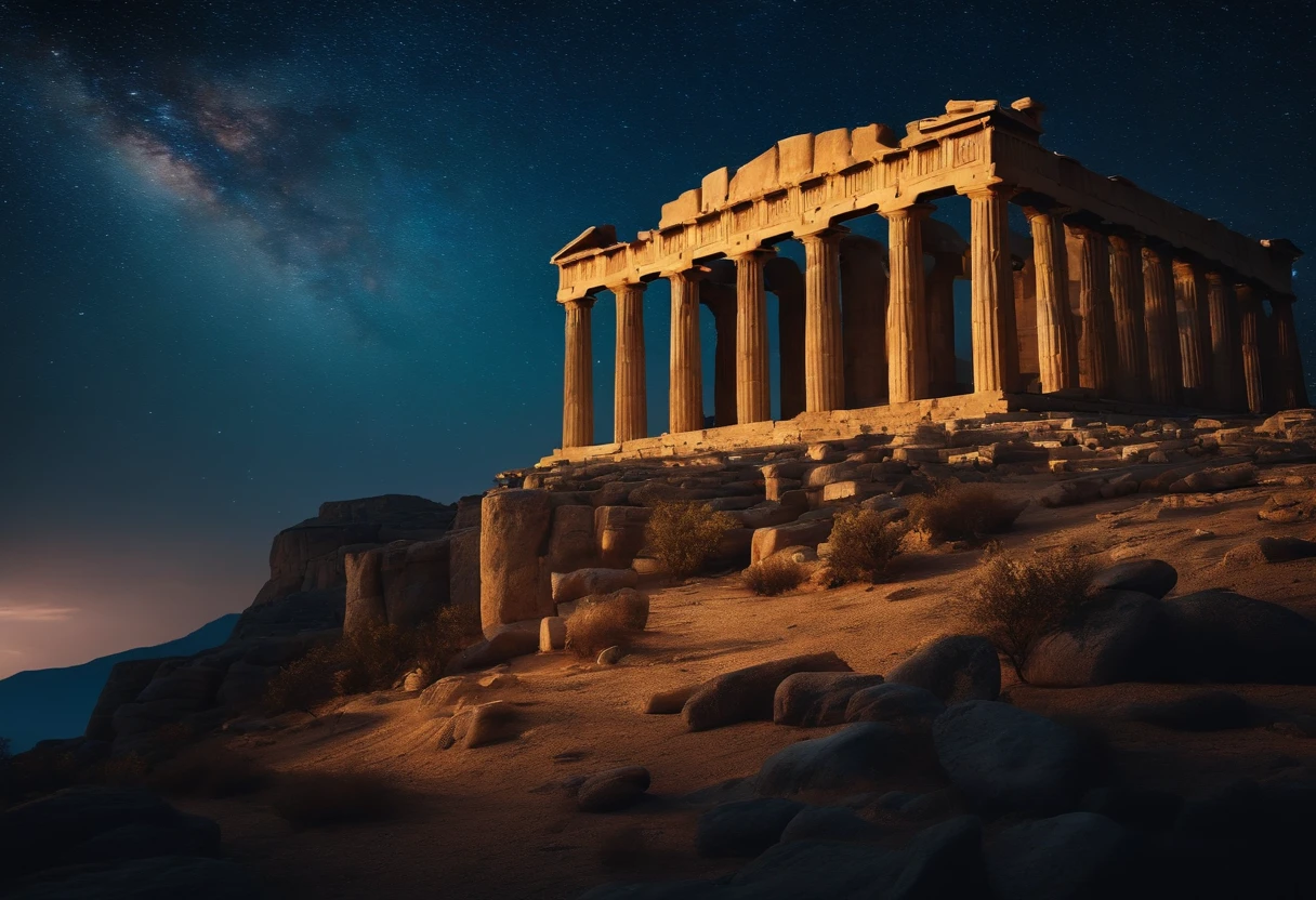 scenery, ancient greece, starry sky, 8k, cinematographic