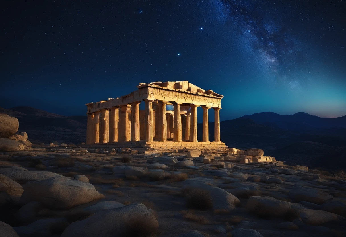 scenery, ancient greece, starry sky, 8k, cinematographic