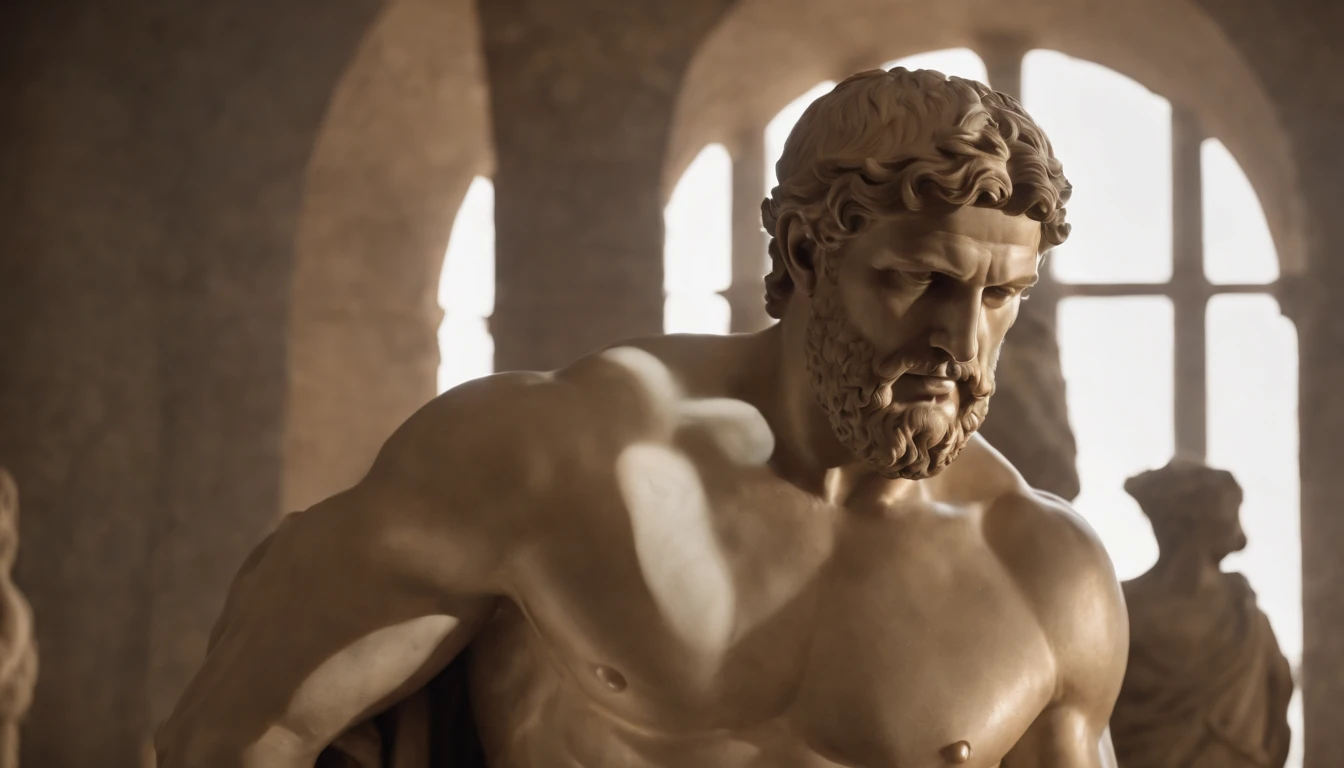 Greek stoic statue of the style of Hercules, fundo preto