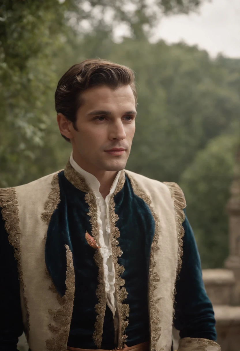 Um belo homem vitoriano viril, em roupas vitorianas elegantes