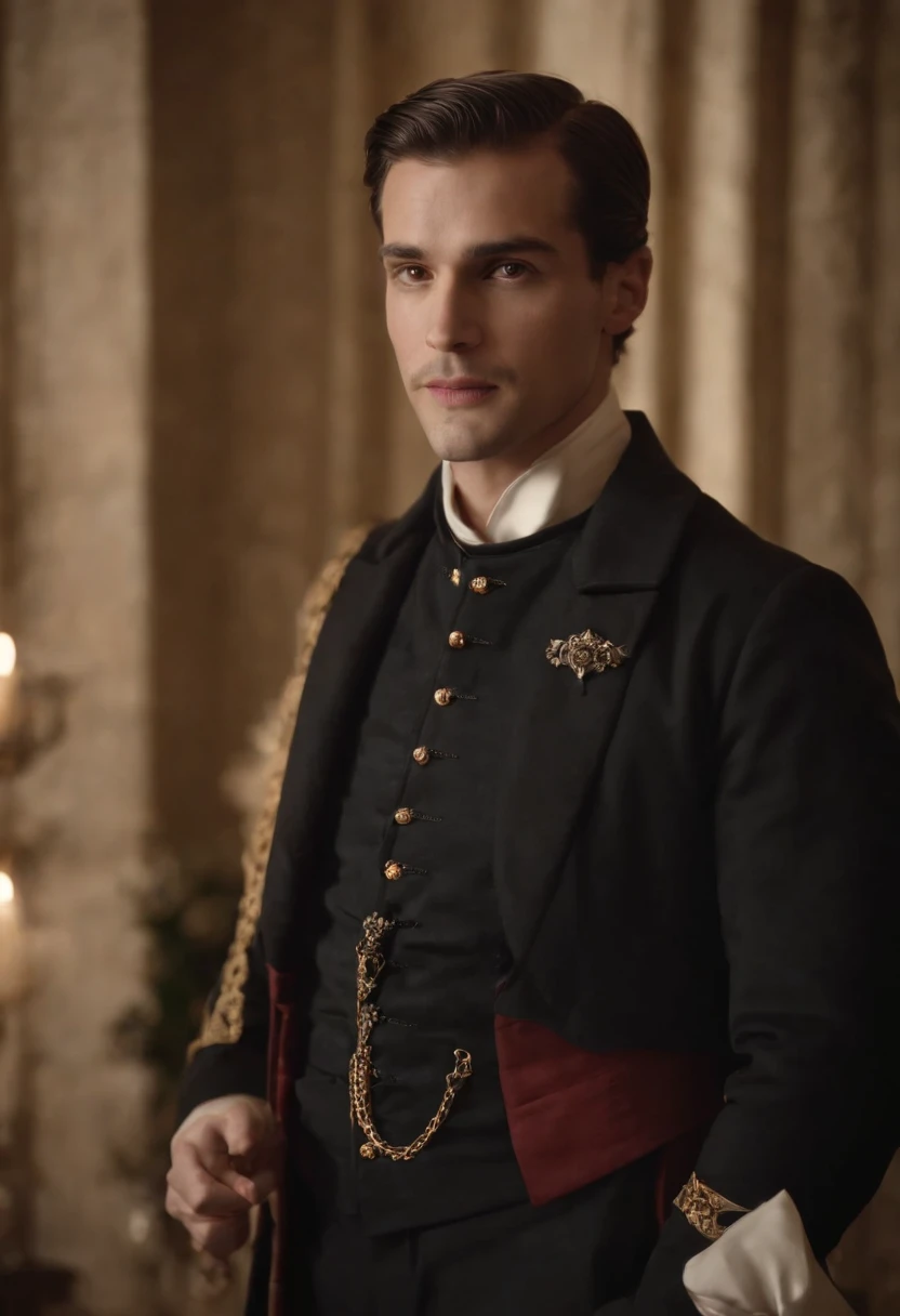 Um belo homem vitoriano viril, em roupas vitorianas elegantes