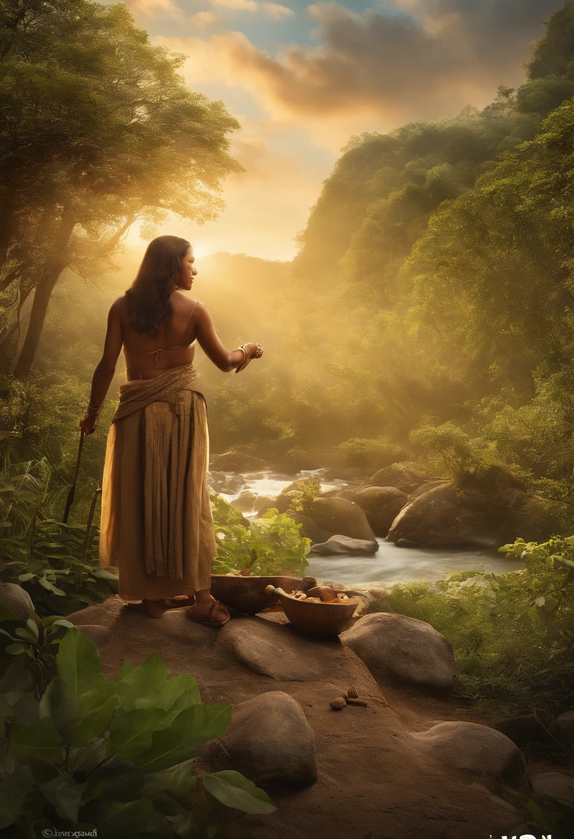 In a Mesolithic human settlement dated to about 11,000 a.C., A vivid and detailed scene unfolds. The warning shows the beauty of this age through the following elements::
Assentamento humano, natural: The focal point of the image is a bustling human settlement in a serene natural environment. The settlement consists of huts made of wood and animal skins, misturando-se perfeitamente com a paisagem circundante.
luscious greenery, floresta densa: O assentamento encontra-se aninhado dentro de um exuberante, floresta densa, with towering trees and vibrant foliage. The forest provides a sense of tranquility and harmony with nature.
Rio Cristalino: Um rio cristalino serpenteia pelo assentamento, its sparkling water reflecting sunlight. The river not only serves as a source of life and sustenance, but it also adds a calming element to the image.
Hunter-gatherer activities: Dentro do assentamento, Individuals are involved in various hunter-gatherer activities. Some are seen hunting with bows and arrows, while others are picking fruits and nuts. This element illustrates the close connection between humans and nature during this time.
luz solar dourada quente: The image is bathed in warm, golden light, casting a soft glow over the scene. A luz do sol cria uma atmosfera serena e convidativa, enhancing the overall beauty of the settlement.
tons suaves de terra: A paleta de cores da imagem consiste em tons suaves de terra, espelhando o ambiente natural. This color scheme enhances the harmonious and organic feel of the scene.
Every detail in this prompt aims to capture the essence of Mesolithic human settlement, mostrando a beleza do ambiente, a desenvoltura de seus habitantes, and the peaceful coexistence between the human being and nature.