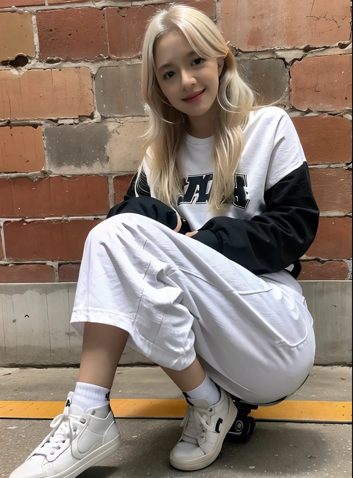 Girl, skateboard, white blonde hair