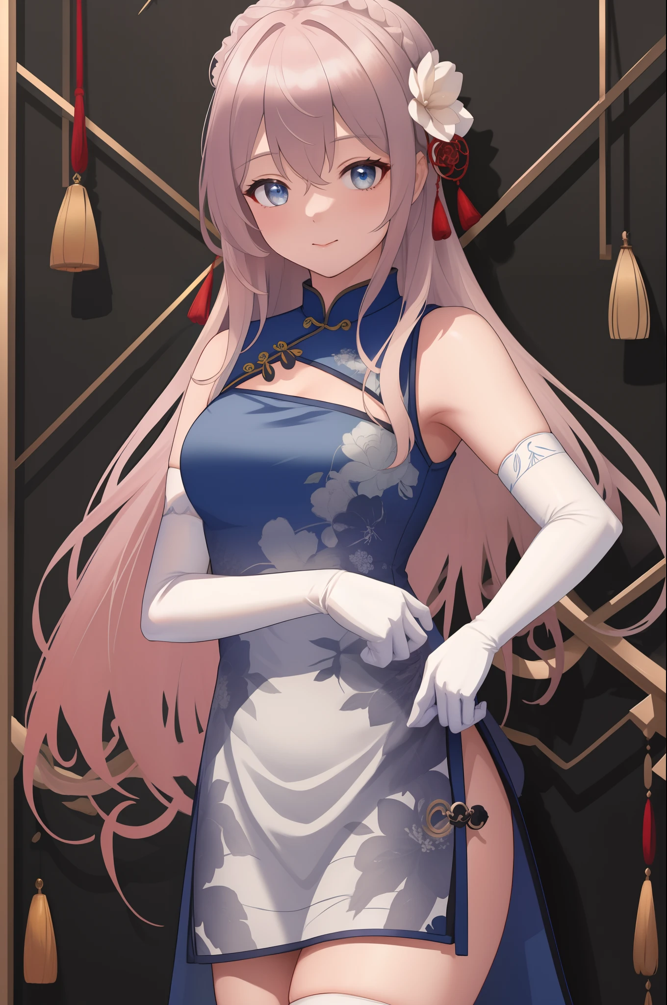 masterpiece, best quality, CG, wallpaper, HDR, high quality, high-definition, extremely detailed, china dress, white gloves, elbow gloves