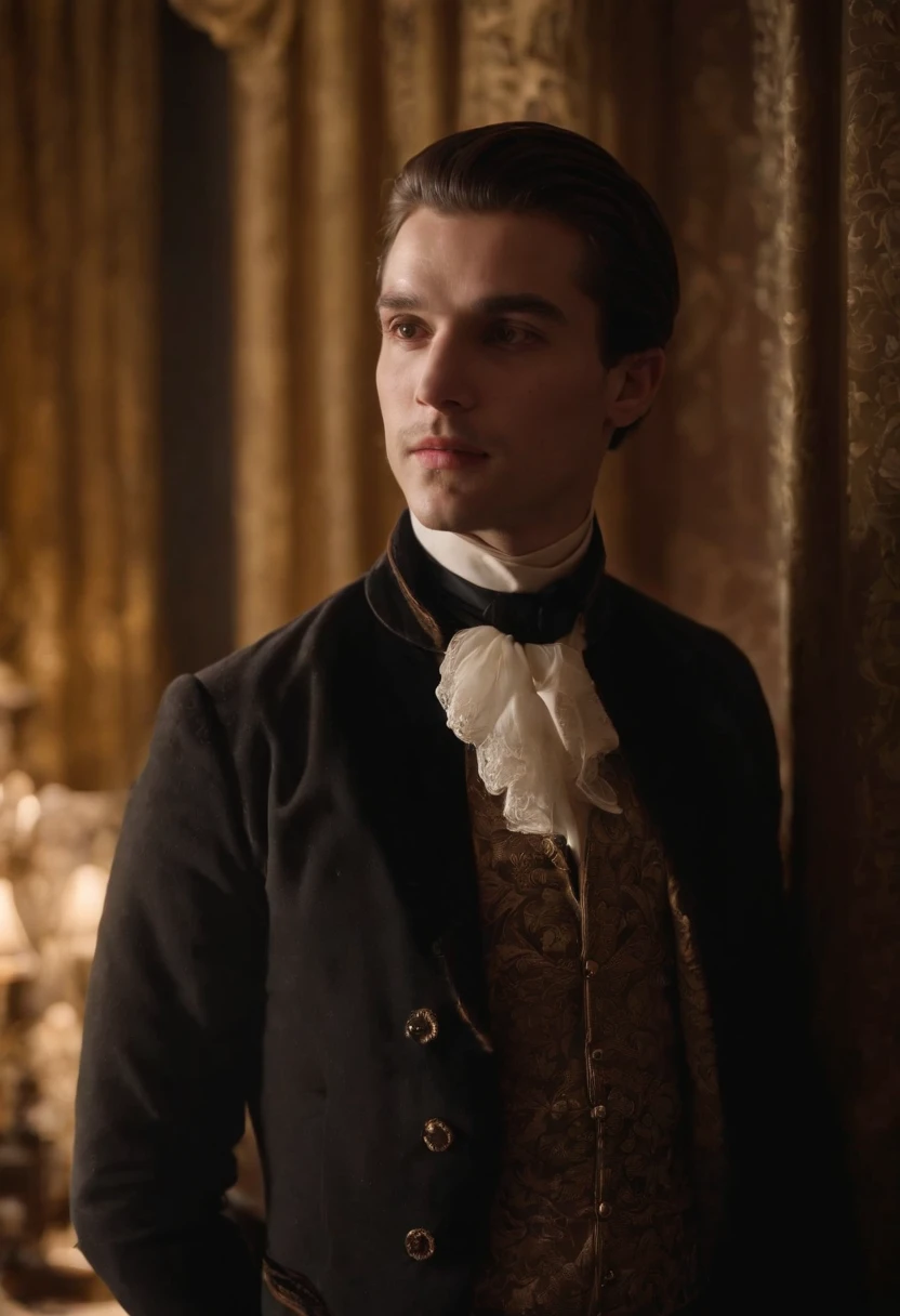 Um homem vitoriano bonito e viril, em roupas vitorianas elegantes, em um manor house