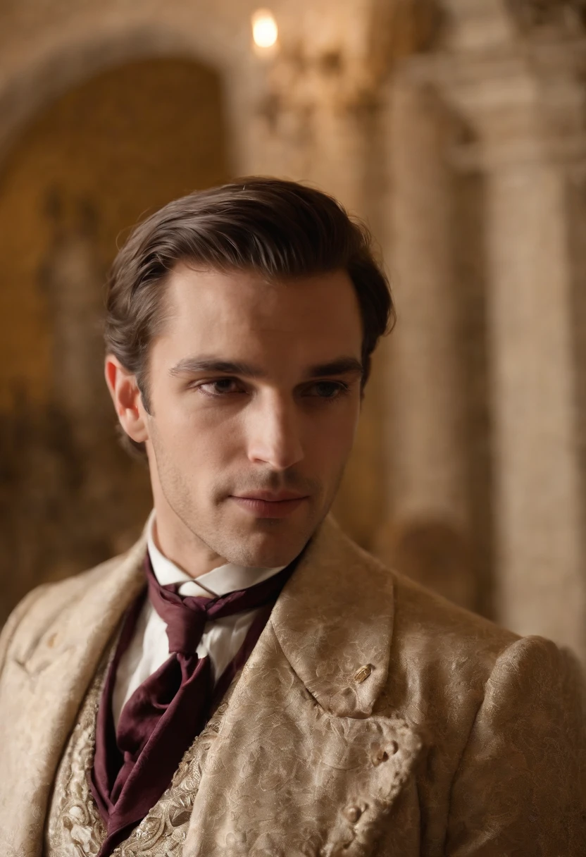 Um homem vitoriano bonito e viril, em roupas vitorianas elegantes, em um manor house