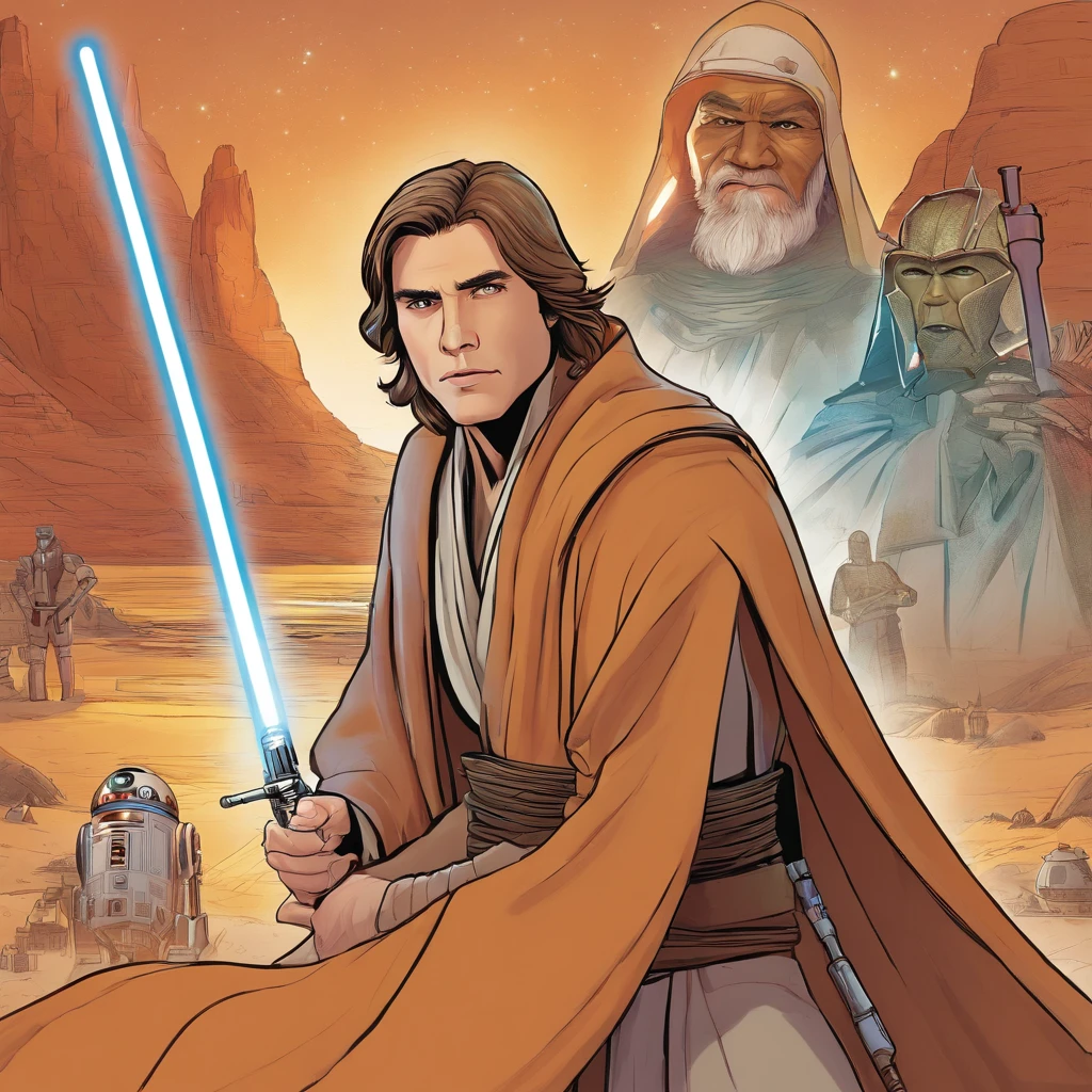 ""Star Wars"", Jedi, is looking at the camera, Questioning gaze, One man, concept art by Magalie Villeneuve, trending on cg society, antipodeans, reimagined by industrial light and magic, filmstill ""Star Wars"": The Old Republic", concept art by Ralph McQuarrie