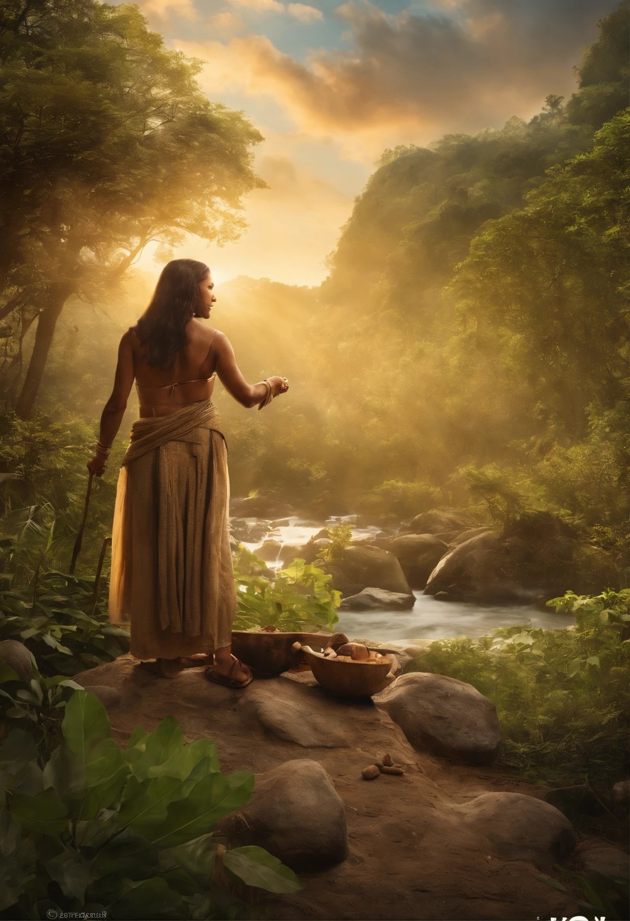 In a Mesolithic human settlement dated to about 11,000 a.C., A vivid and detailed scene unfolds. The warning shows the beauty of this age through the following elements::
Assentamento humano, natural: The focal point of the image is a bustling human settlement in a serene natural environment. The settlement consists of huts made of wood and animal skins, misturando-se perfeitamente com a paisagem circundante.
luscious greenery, floresta densa: O assentamento encontra-se aninhado dentro de um exuberante, floresta densa, with towering trees and vibrant foliage. The forest provides a sense of tranquility and harmony with nature.
Rio Cristalino: Um rio cristalino serpenteia pelo assentamento, its sparkling water reflecting sunlight. The river not only serves as a source of life and sustenance, but it also adds a calming element to the image.
Hunter-gatherer activities: Dentro do assentamento, Individuals are involved in various hunter-gatherer activities. Some are seen hunting with bows and arrows, while others are picking fruits and nuts. This element illustrates the close connection between humans and nature during this time.
luz solar dourada quente: The image is bathed in warm, golden light, casting a soft glow over the scene. A luz do sol cria uma atmosfera serena e convidativa, enhancing the overall beauty of the settlement.
tons suaves de terra: A paleta de cores da imagem consiste em tons suaves de terra, espelhando o ambiente natural. This color scheme enhances the harmonious and organic feel of the scene.
Every detail in this prompt aims to capture the essence of Mesolithic human settlement, mostrando a beleza do ambiente, a desenvoltura de seus habitantes, and the peaceful coexistence between the human being and nature.