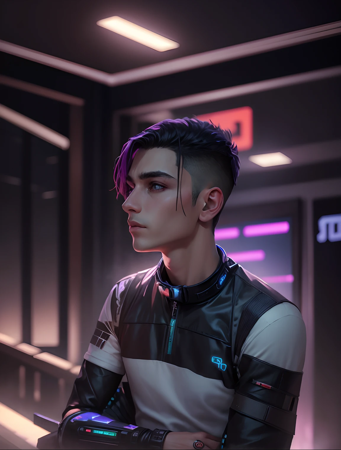 Change background and dress cyberpunk handsome boy, realistic face, 8k, Ultra realistic