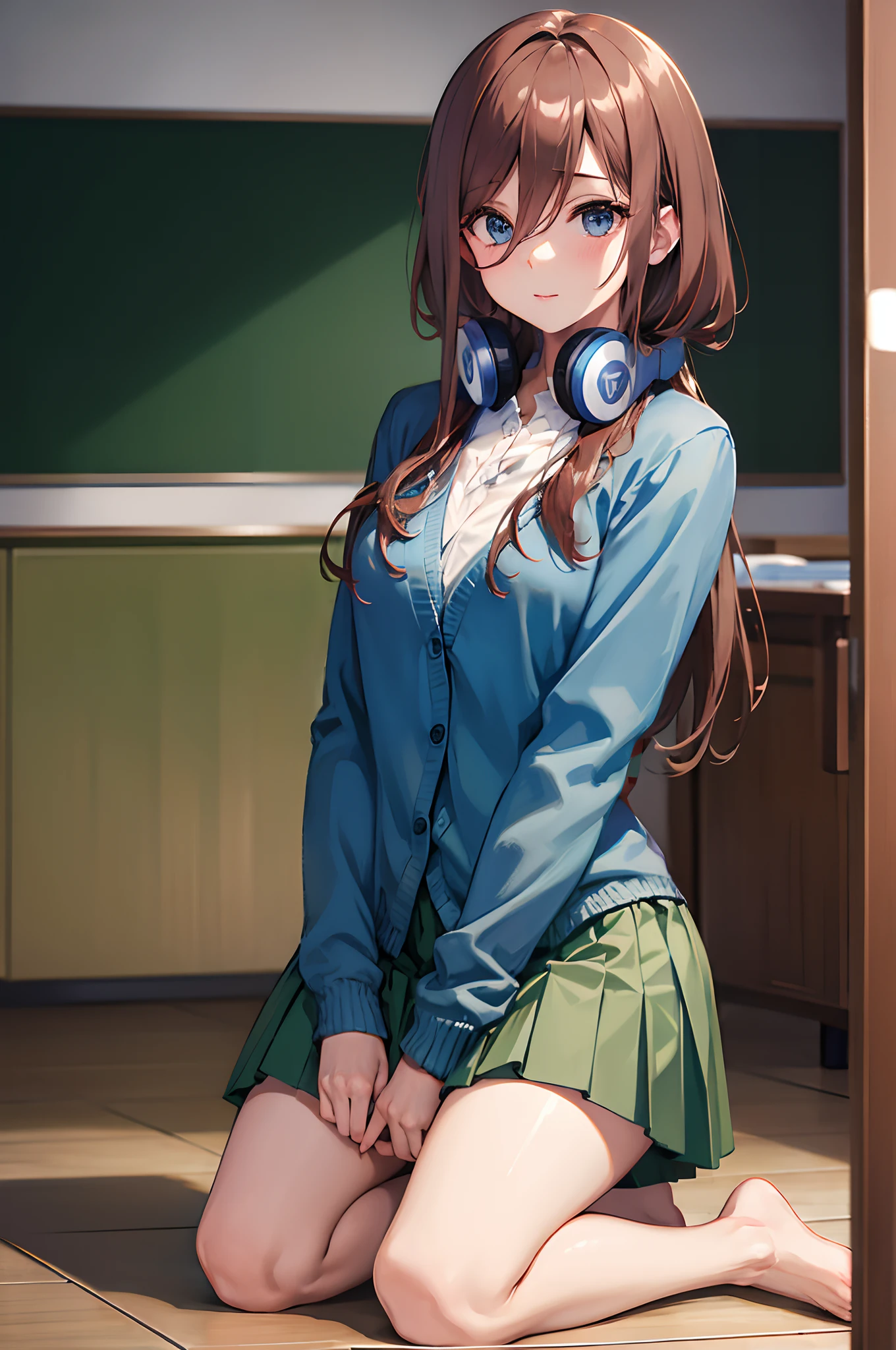 (blue cardigan, light blue cardigan)
