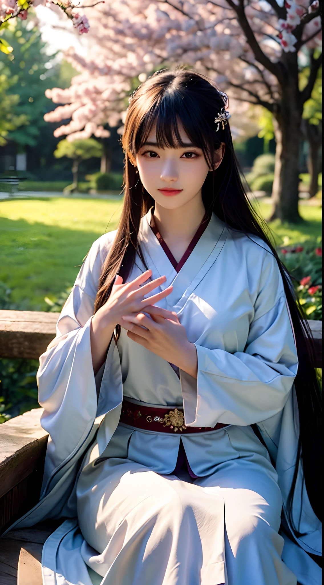 (best quality,4k,highres,masterpiece:1.2),ultra-detailed,realistic,portrait,girl in a garden,beautiful detailed eyes,beautiful detailed lips,soft breeze,long flowing hair,taichi elements,panorama,flowers,bright colors,painting-like,serene,harmonious,gentle movements,sunlight filtering through the leaves,peaceful atmosphere,nature scenery,tranquility,taijiquan,meditative,relaxing ambiance