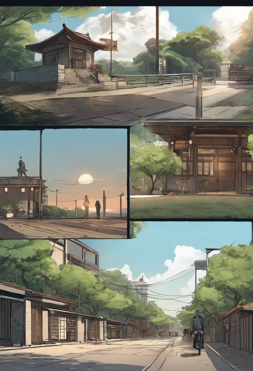 comic strip，Hong Kong comic book style，Fengyun comic style，（（（Comic storyboard））），Two-dimensional picture，Estilo de Makoto Shinkai，Makoto Shinkai manga art，teens girl，The narrow streets of the town，starrysky，vibrant with colors，super-fine，Smooth lines，high qulity，8K，tmasterpiece