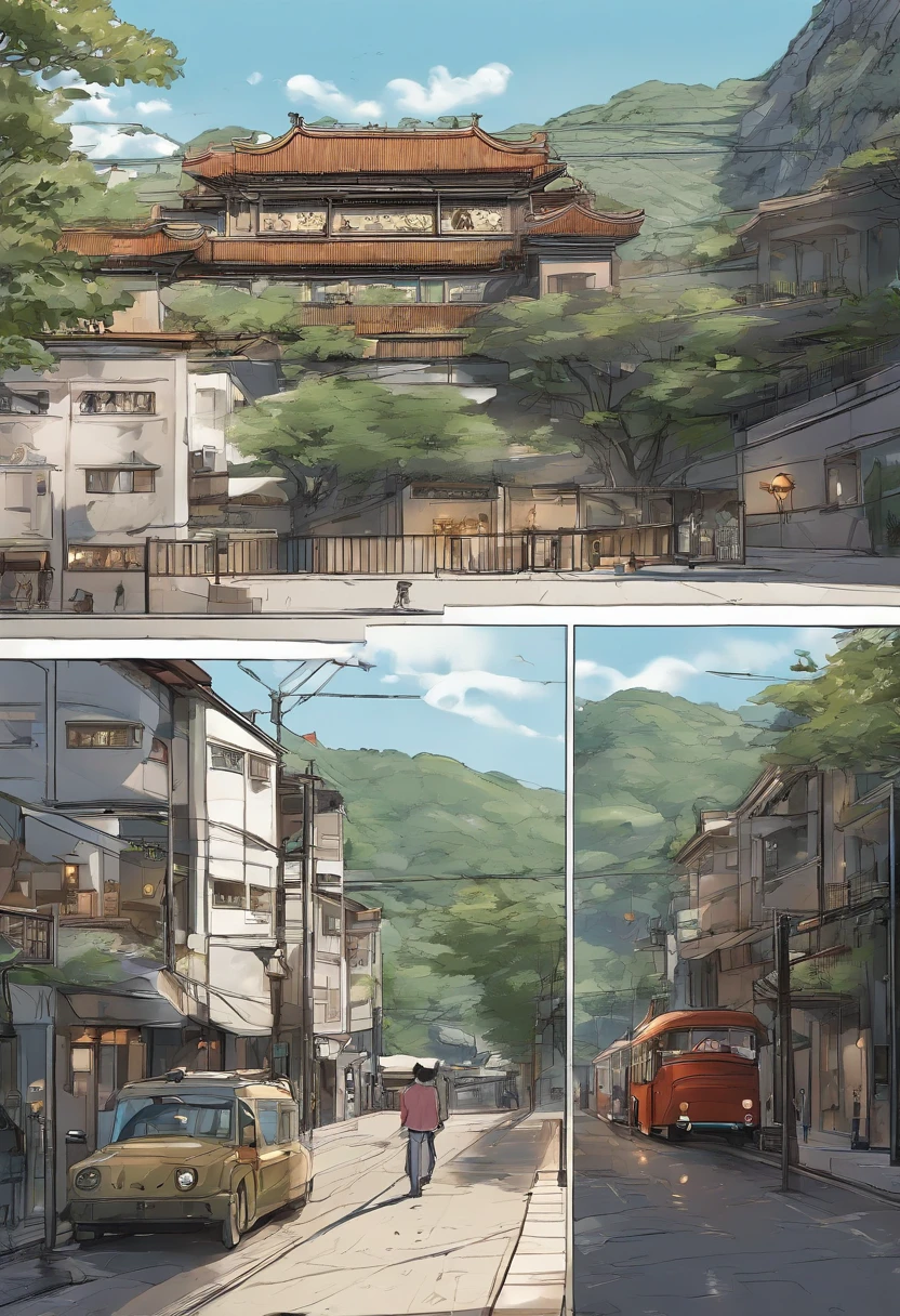 comic strip，Hong Kong comic book style，Fengyun comic style，（（（Comic storyboard））），Two-dimensional picture，Estilo de Makoto Shinkai，Makoto Shinkai manga art，teens girl，The narrow streets of the town，starrysky，vibrant with colors，super-fine，Smooth lines，high qulity，8K，tmasterpiece
