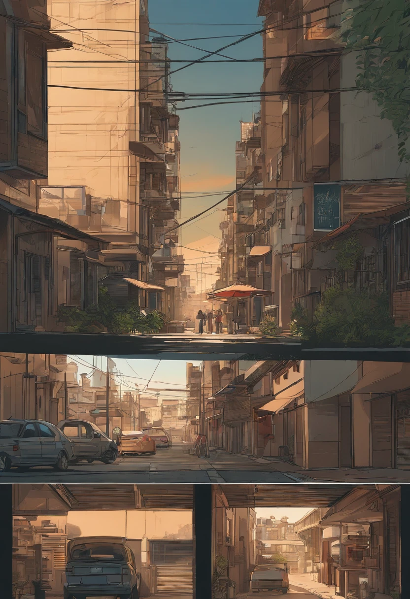 comic strip，Hong Kong comic book style，Fengyun comic style，（（（Comic storyboard））），Two-dimensional picture，Estilo de Makoto Shinkai，Makoto Shinkai manga art，s girl，The narrow streets of the town，starrysky，vibrant with colors，super-fine，Smooth lines，high qulity，8K，tmasterpiece