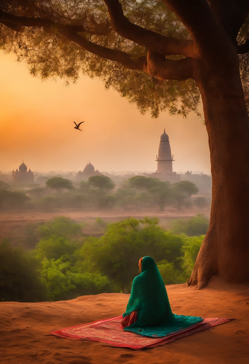 femele,In the wilderness,posterior view,Agra,doa,birdie,backs,beatuful nature,Woman praying in the back