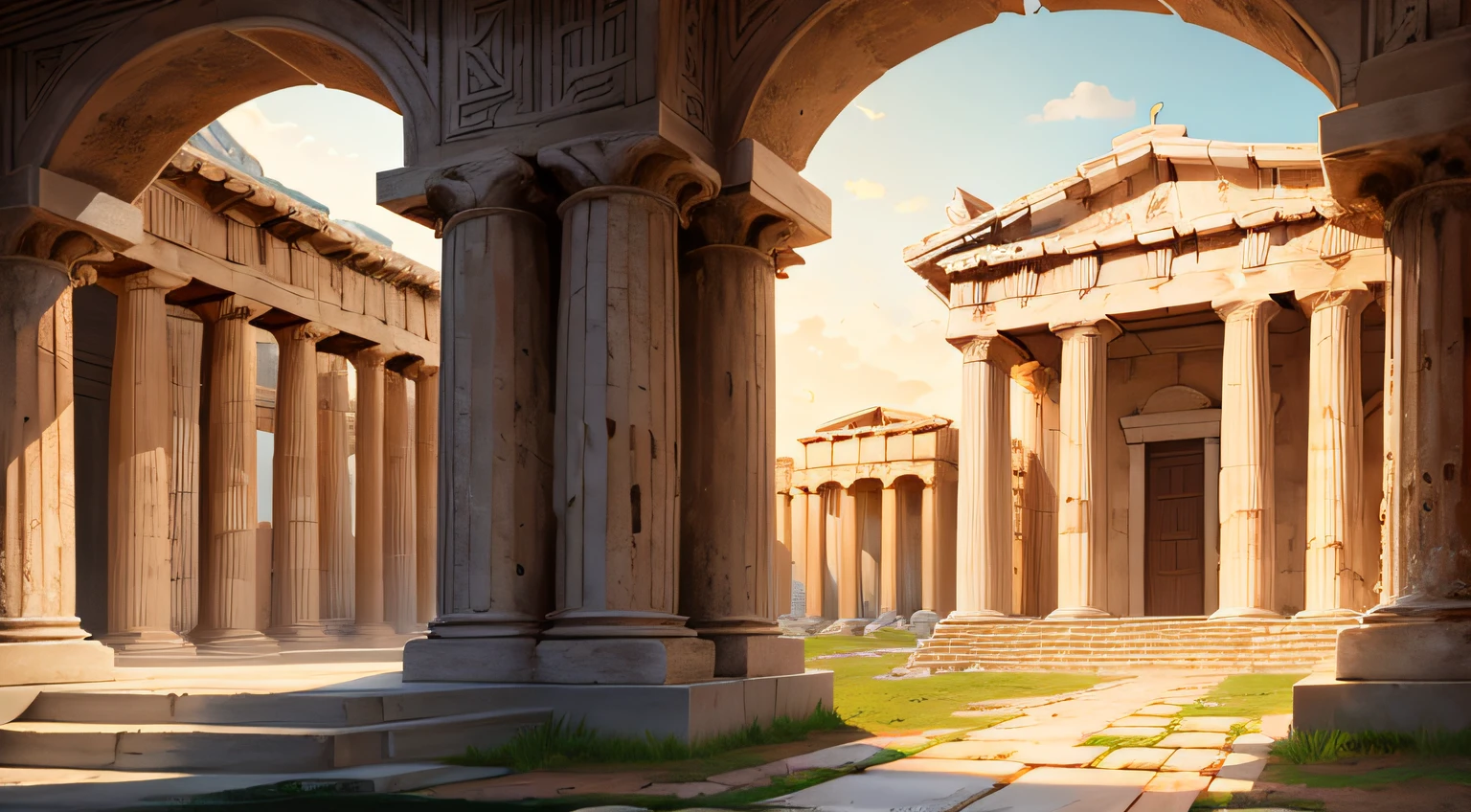 Ancient Greek buildings open environment from the time of ancient Greece in the morning
