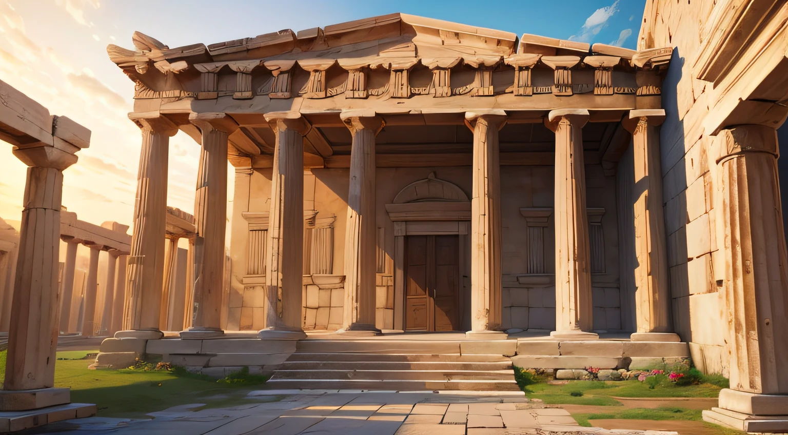 Ancient Greek buildings open environment from the time of ancient Greece in the morning