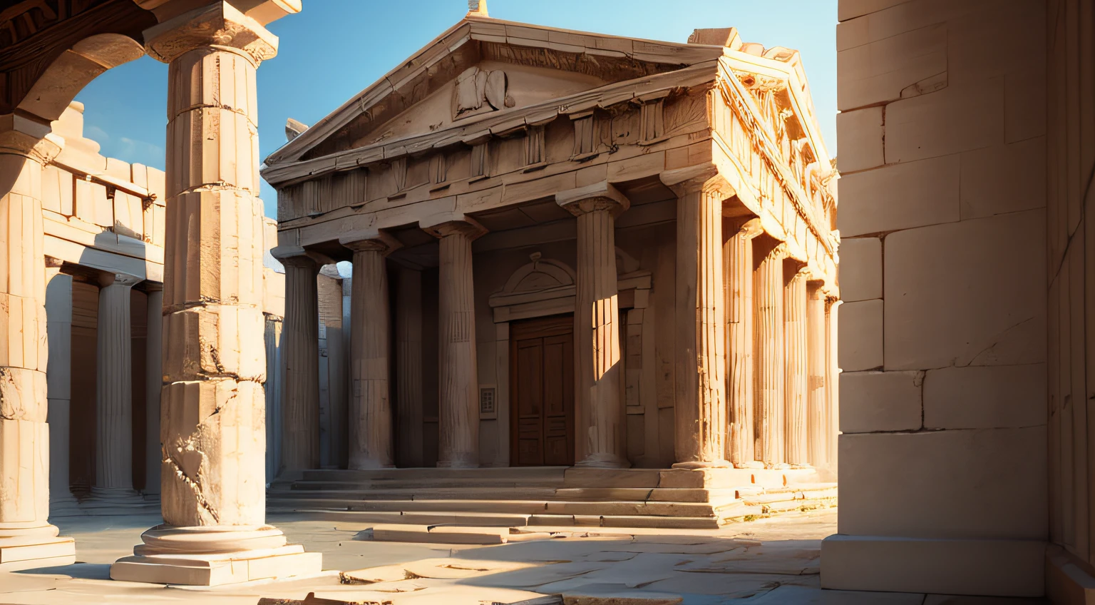 Ancient Greek buildings open environment from the time of ancient Greece in the morning