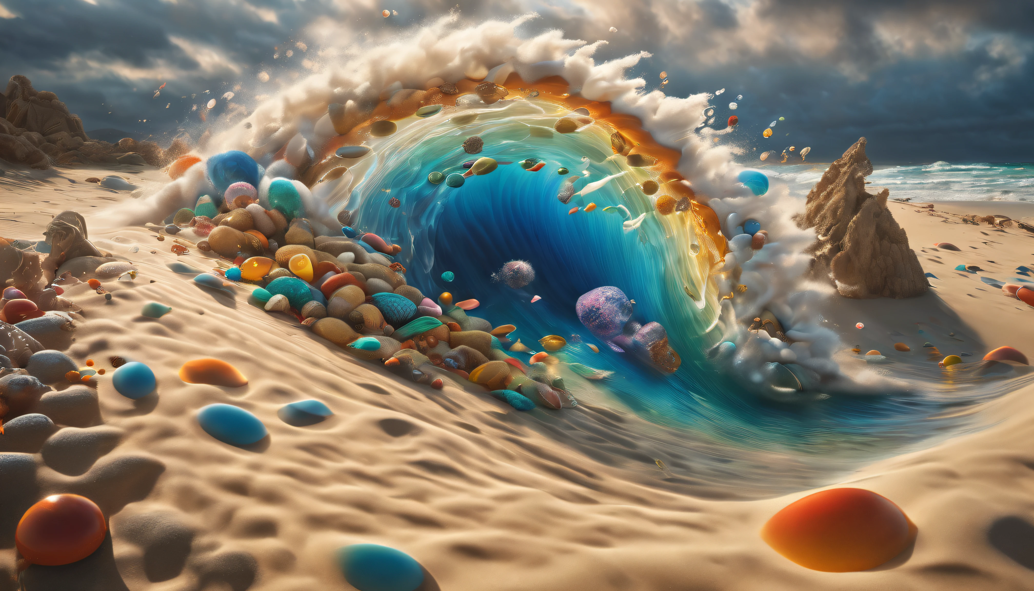 (best quality,4k,8k,highres,masterpiece:1.2),ultra-detailed,(realistic,photorealistic,photo-realistic:1.37), digital art by IrinaKapi, surrealism, sands of time, splash, patterns, floating objects, Yuumei, Robert Bissell, Christopher Balaskas, Keith Mallett, Wassily Kandinsky, acrylic painting, vibrant colors, dreamlike atmosphere, intricate details, mesmerizing composition, striking contrasts, ethereal beauty, mystical elements, whimsical landscapes, otherworldly creatures, intricate brushwork, surreal landscapes, fantastical imagery