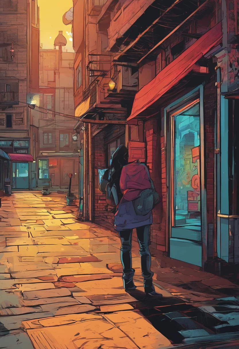 location: Set the scene tough, Rain-soaked city alleys. Emphasize the contrast between darkness, Wet pavement and neon sign in background, Cast an eerie glow. Character style: Present our heroes with meticulous attention to detail. Their stylish black outfits should have a slight reflective sheen, The crimson mask should appear both mysterious and iconic. Style suggestions: Use deep, Moody colors，Focus on shadows and reflections，Creates a black atmosphere.