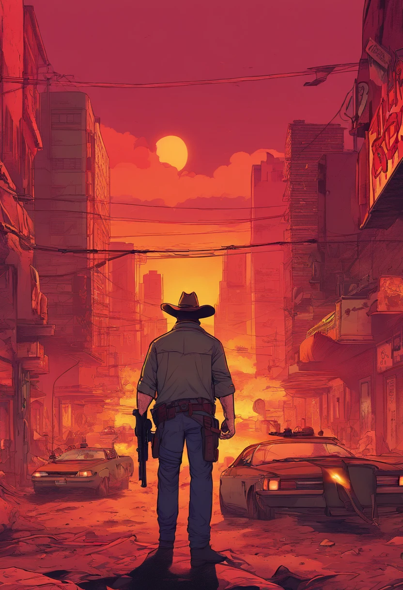 Best quality,digitalportrait,(Red,scarlet,blood-red,dark red color:0.9),(fatal,Grim,Dark:0.9),(Intense,blazing,fiery:1.2) atmosphere,Raging (Outlaws,cavalry:1.1),(Fierce,wild:1.1) Horses, Dusty trails, (Sunset,the sunset:1.1),Holy City. Dennis, (vibrant,Lively:1.1),(Busy, Bustling:1.05),(Crowded,crowed:0.95) Streets,(grimy,Dirt covering,Dusty:1.2) Buildings, (mysterious,haunting:1.05) alleys, Mikabel gang, (sinister,menacing:1.1),(Wanted,notorious:1.05) convict, (Hidden,Shady:hidden in the shadows) alleys, (Tension,uneasy:1.1), (Dynamic,Full of movement:1.1),(Energetic,Lively:1.1) Action, (Fast-paced,Rapid heartbeat:1.1) Pursuit, (wild,Wild - Western:1.05) ambiance, (Determined,Resolute:1.1) Outlaws, (the gunslinger,cowboy:1.1) bucket-hat, (Leather collar,Dusty:1.05) coat large, (twisted,Sharp:1.1) lbeard, (glimmering,Fierce:1.05) Eyes, (cavalos,hooves:1.1) Thundering, (Dust,Dirt:1.1) Swirling, (Determination,Stubborn:1.1) In their eyes, (dual,Tattered:hand gun) Holster, (Full of tension,broody:1.1) atmosphere, (law enforcement,City dwellers:0.9) staredown, (actionpacked,Tense:1.1) scene, (Breathtaking,Awe-inspiring:1.05) energy