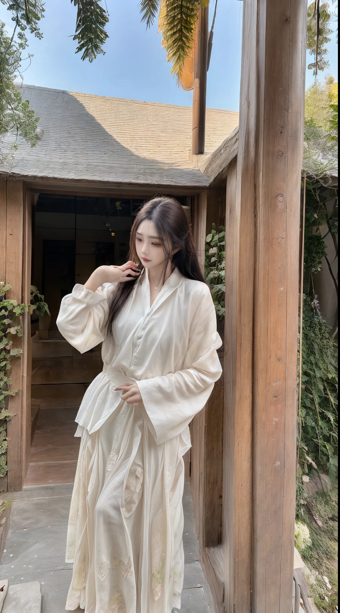 (Best quality,4K,A high resolution,Masterpiece:1.2),Ultra-detailed,Realistic,Portrait,Girl in the garden,Beautiful detailed eyes,beautiful detailed lips,light breeze,Long flowing hair,Tai Chi elements,in a panoramic view,Flowers,Bright colors,painting-like,serene,harmonious,Gentle movements,the sunlight filters through the leaves of the tree,Peaceful atmosphere,nature scenes,Tranquility,shadowboxing,beats,Lighthearted atmosphere