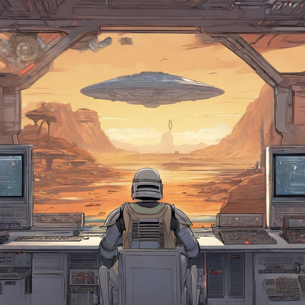 "Star Wars", Hands on the keyboard, Information on the monitor, Droid Computer, concept art by Magalie Villeneuve, trending on cg society, antipodeans, reimagined by industrial light and magic, filmstill """"Star Wars"""": The Old Republic", concept art by Ralph McQuarrie