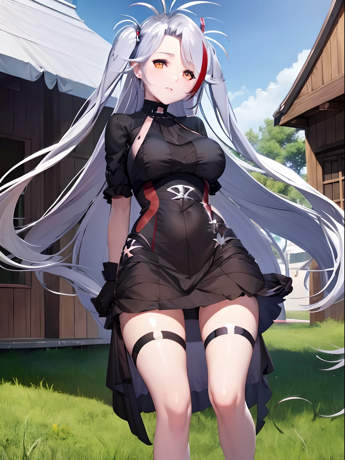 older female, full body, short skirt, bare legs, standing, barefoot, stepping the viewer, military office, (Masterpiece, Best Quality:1.3), highres, (8k resolution), (ultra-detailed portrait:1.1), stop motion, horror, outdoors, no humans, scenery, photorealistic, (details:1.2), volumetric lighting, prinzv4