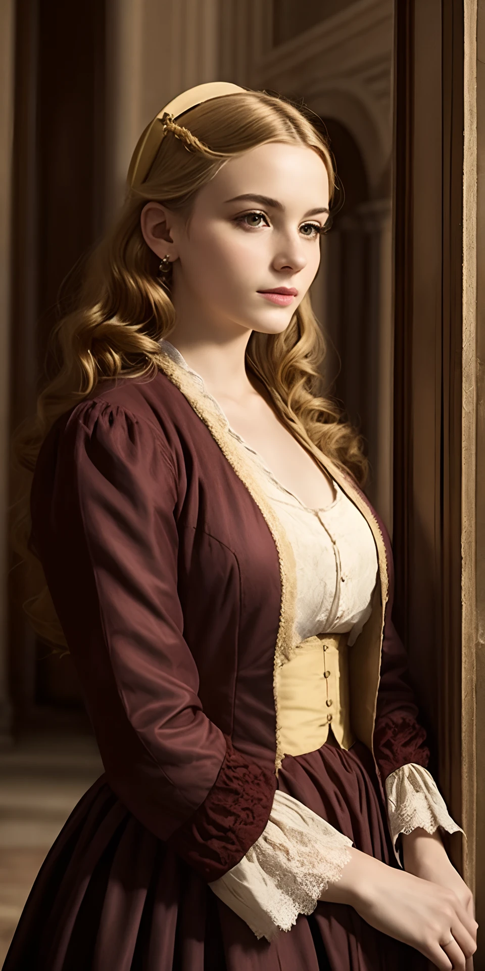 Create a photo of a blonde girl for a historical film