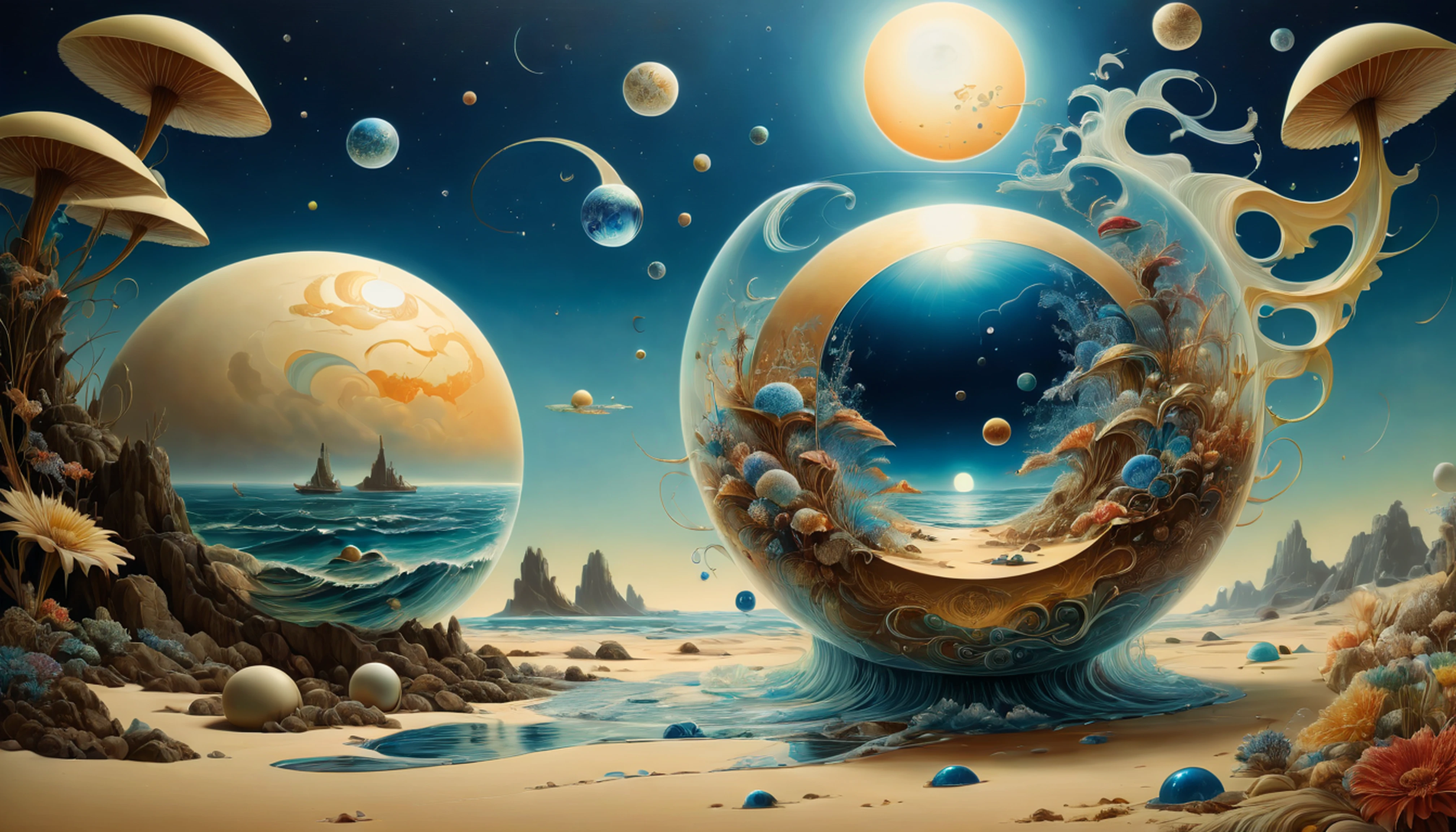 (best quality,4k,8k,highres,masterpiece:1.2),ultra-detailed,(realistic,photorealistic,photo-realistic:1.37), digital art by IrinaKapi, surrealism, sands of time, splash, patterns, floating objects, Yuumei, Robert Bissell, Christopher Balaskas, Keith Mallett, Wassily Kandinsky, acrylic painting,  dreamlike atmosphere, intricate details, mesmerizing composition,  ethereal beauty, mystical elements, whimsical landscapes, otherworldly creatures, intricate brushwork, surreal landscapes, fantastical imagery