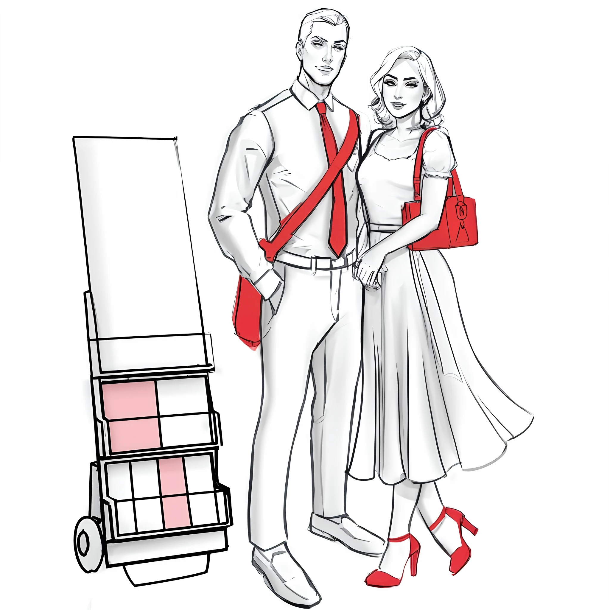 Sketch of a couple ( Homem e mulher ) (roupas detalhadas ) , line-art digital