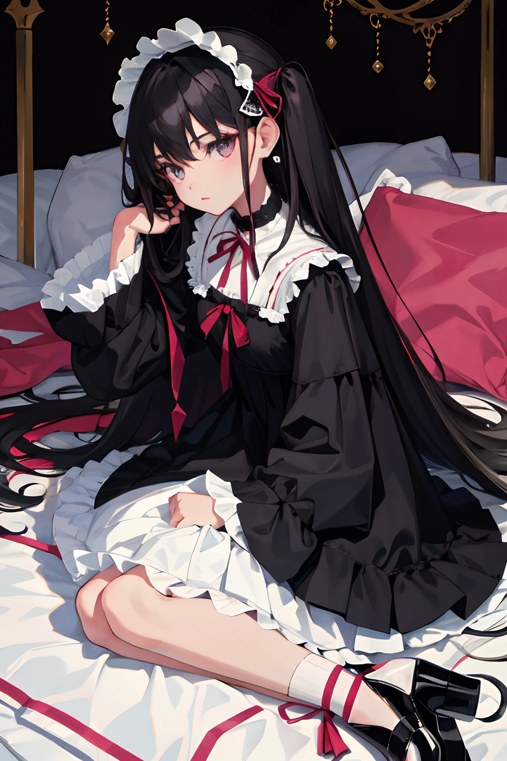 ,(masterpiece,Highest Quality),Black Lolita Clothes,A dark-haired