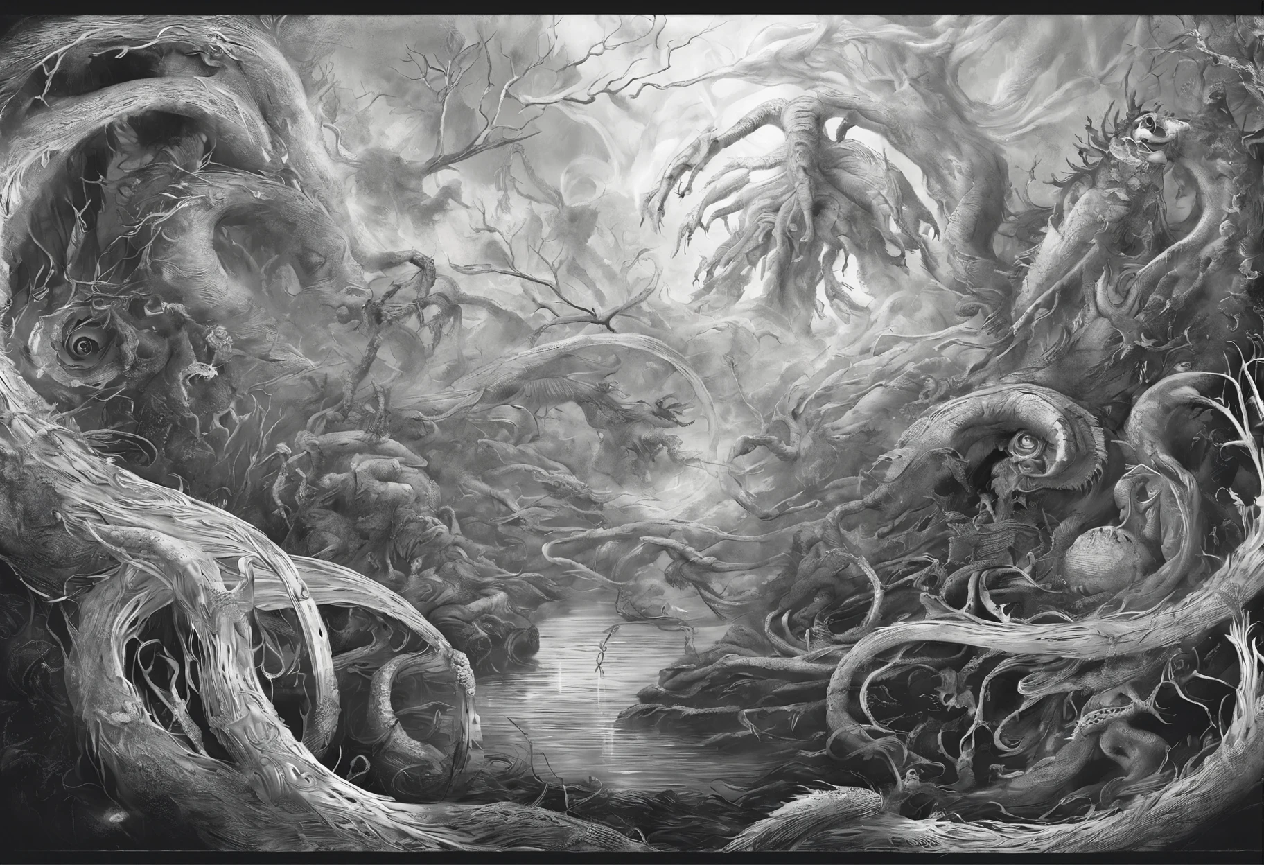 ((Best quality, 8K, Masterpiece: 1.4)),((Amazing detail: 1.3)),((illustration: 1.2)),((high resolution: 1.1)),Creepy, Horror, Worms, Dark style, Dark fantasy,Tentacle, Flesh-colored, Realistic, Dark atmosphere, Chiaroscuro, filmgrain, peristaltic,