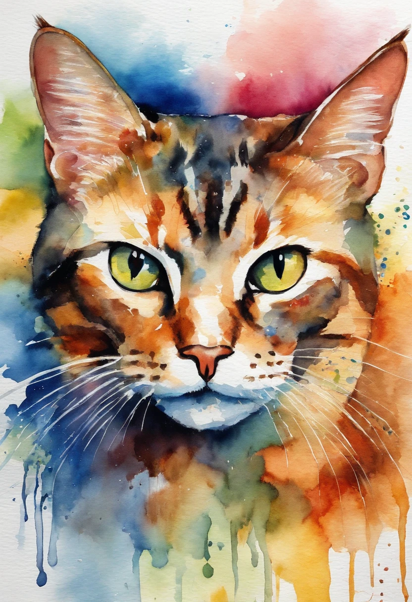 Cute cat face painting,, On a colorful background, abstracted , Abstract portrait, Stylized face, pop art painting, Expressive detail face, Expressive cat, inspired by Picasso, pop art painting, Beautiful expressive painting, in the Picasso style, cubism style