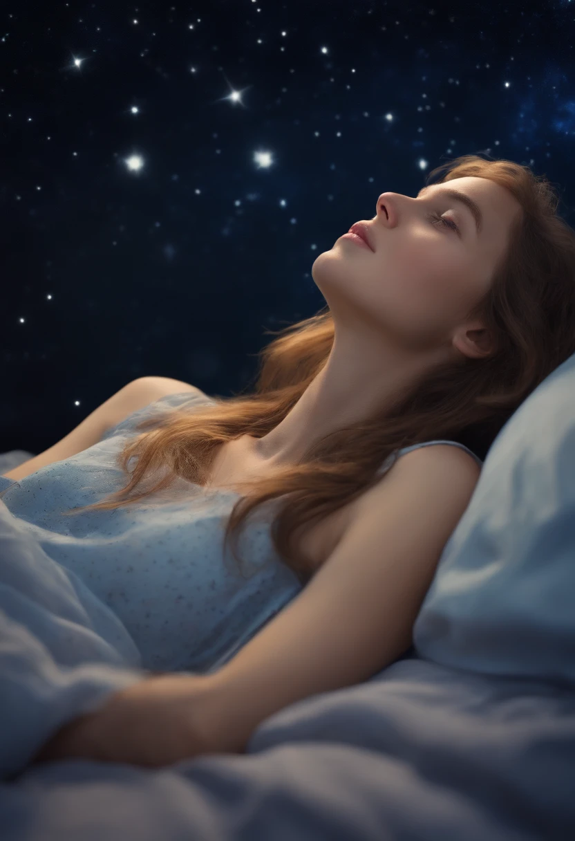 Dying girl looking at the starry sky, ((((lying in bed))), (((VENTILATION)))