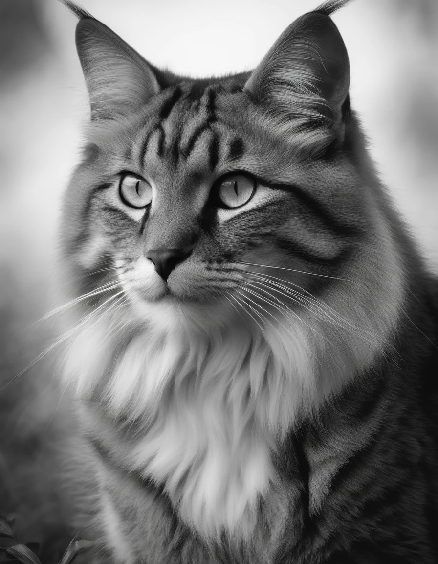 Gato & Cartaz de Design de Vida Selvagem, Qualidade Ultra HD, extremamente delicado, preto e branco, Comdesenho para colorir, Light with dramatic effect, matas densas, luz natural, Coruja protagonista destacada, Outros animais selvagens rodeiam os arredores, cercado por flores e plantas, The detailed depiction of the animals is exquisite, O foco da lente se adapta ao assunto, Hand-drawn style illustration effect.