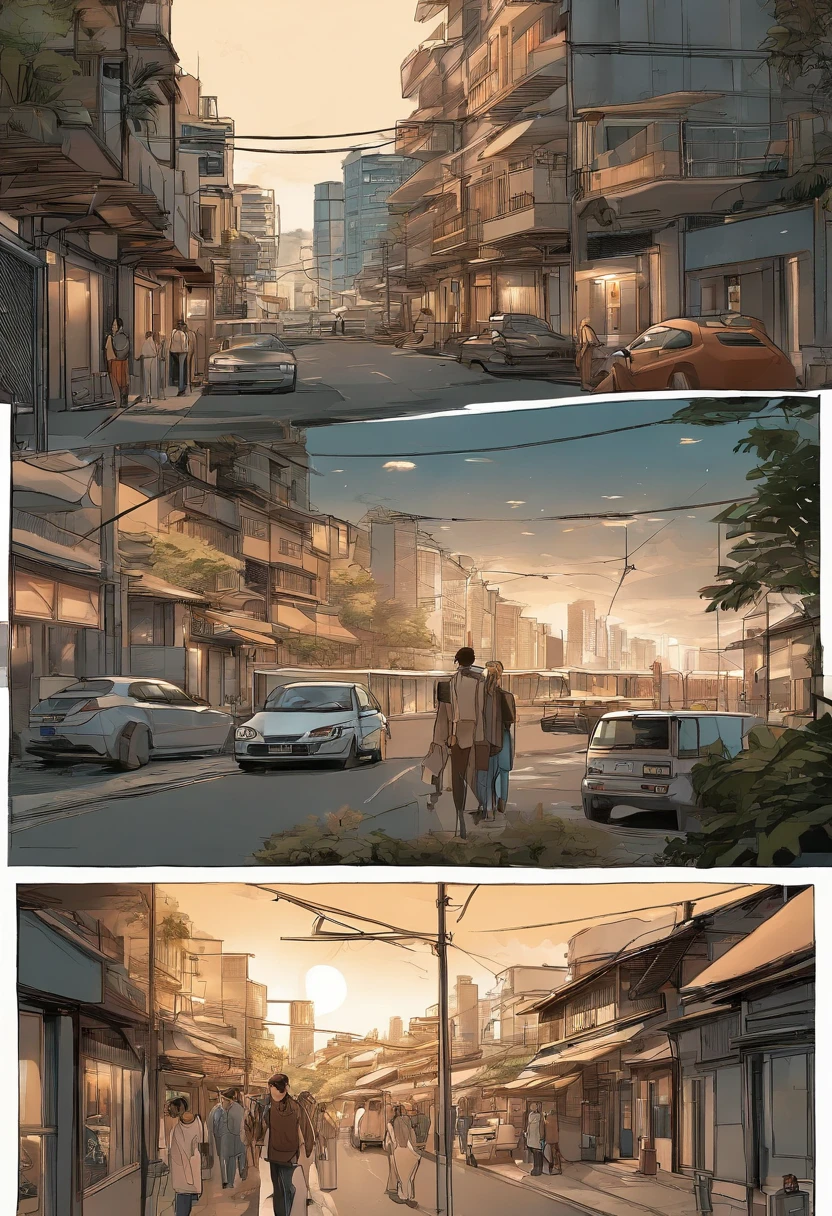 comic strip,Hong Kong comic book style,Fengyun comic style,(((Comic storyboard))),Two-dimensional picture,Estilo de Makoto Shinkai,Makoto Shinkai manga art,s girl,The narrow streets of the town,starrysky,vibrant with colors,super-fine,Smooth lines,high qulity,8K,tmasterpiece
