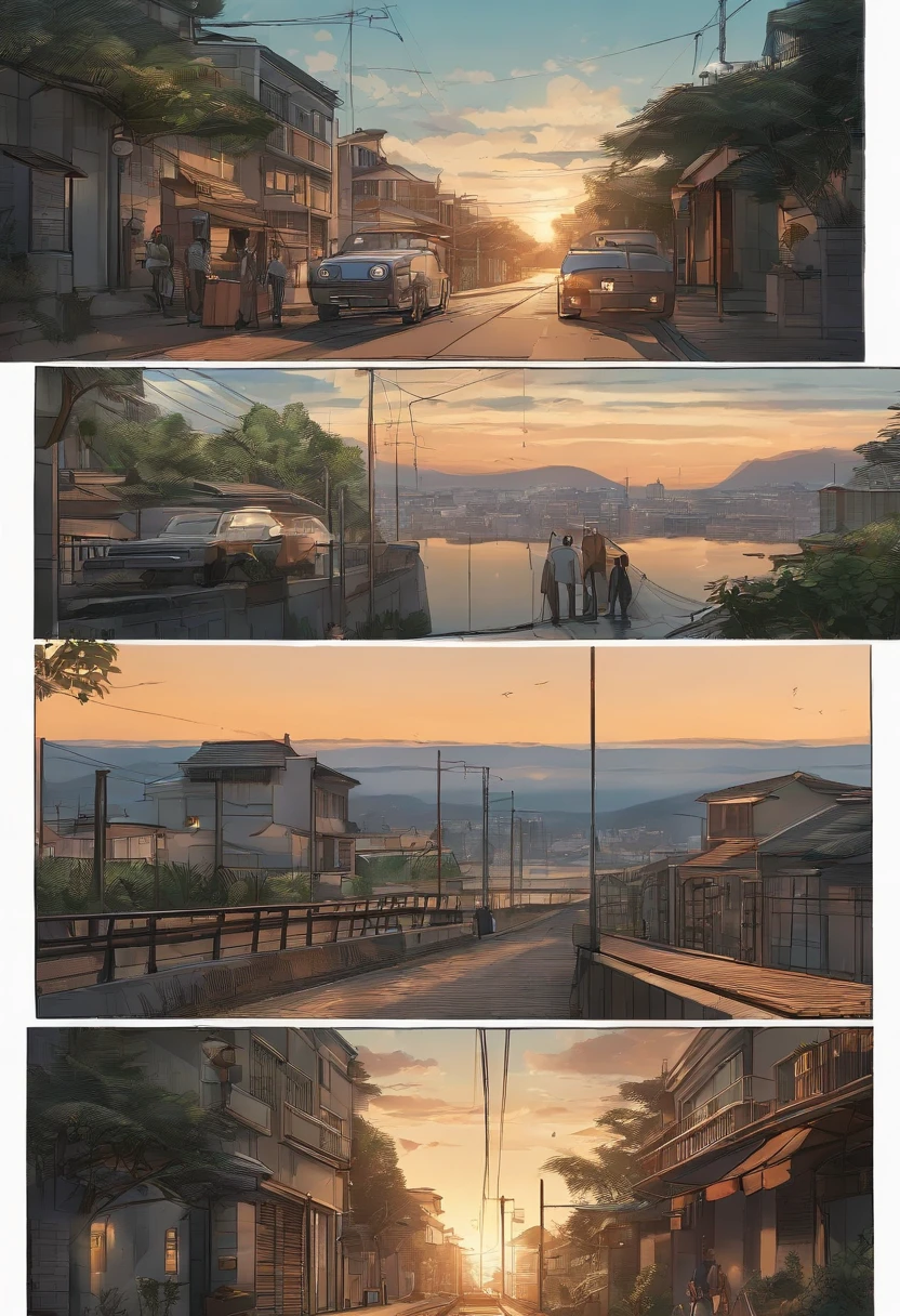 comic strip，Hong Kong comic book style，Fengyun comic style，（（（Comic storyboard））），Two-dimensional picture，Estilo de Makoto Shinkai，Makoto Shinkai manga art，teens girl，The narrow streets of the town，starrysky，vibrant with colors，super-fine，Smooth lines，high qulity，8K，tmasterpiece