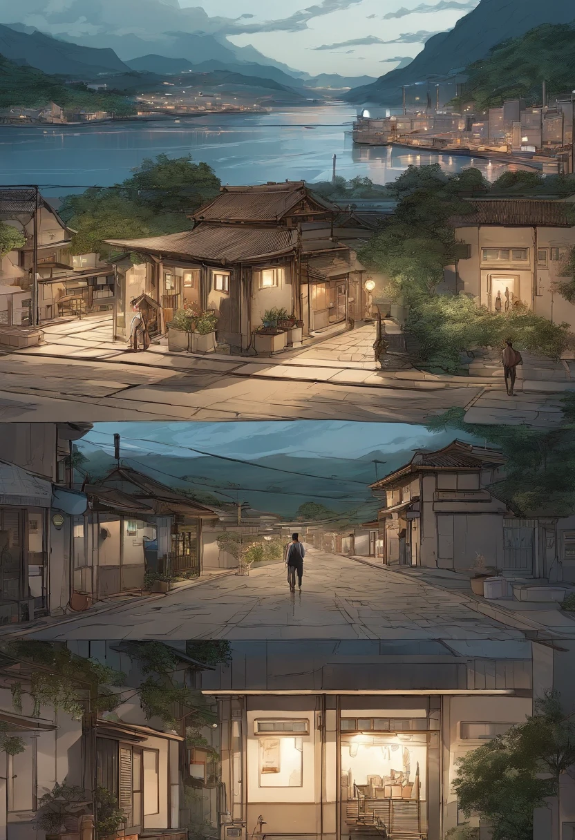 comic strip,Hong Kong comic book style,Fengyun comic style,(((Comic storyboard))),Two-dimensional picture,Estilo de Makoto Shinkai,Makoto Shinkai manga art,s girl,The narrow streets of the town,starrysky,vibrant with colors,super-fine,Smooth lines,high qulity,8K,tmasterpiece