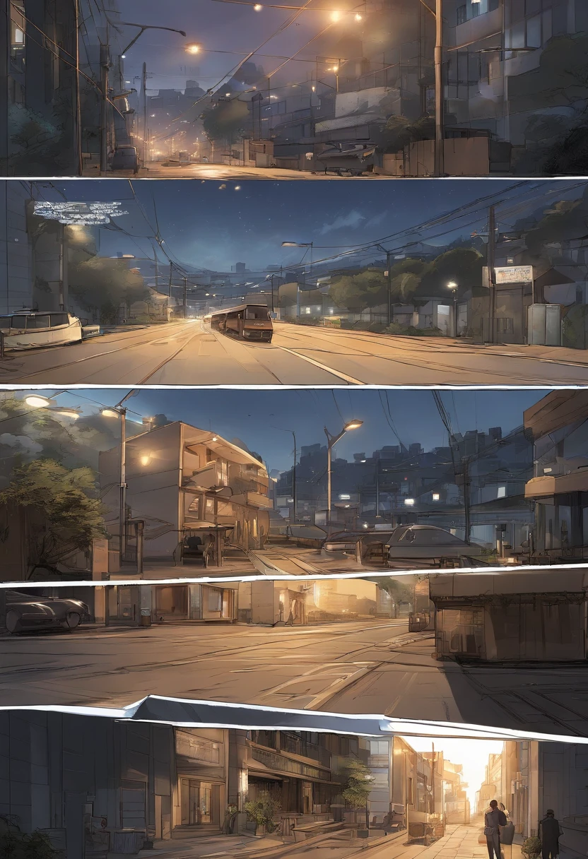 comic strip，Hong Kong comic book style，Fengyun comic style，（（（Comic storyboard））），Two-dimensional picture，Estilo de Makoto Shinkai，Makoto Shinkai manga art，teens girl，The narrow streets of the town，starrysky，vibrant with colors，super-fine，Smooth lines，high qulity，8K，tmasterpiece