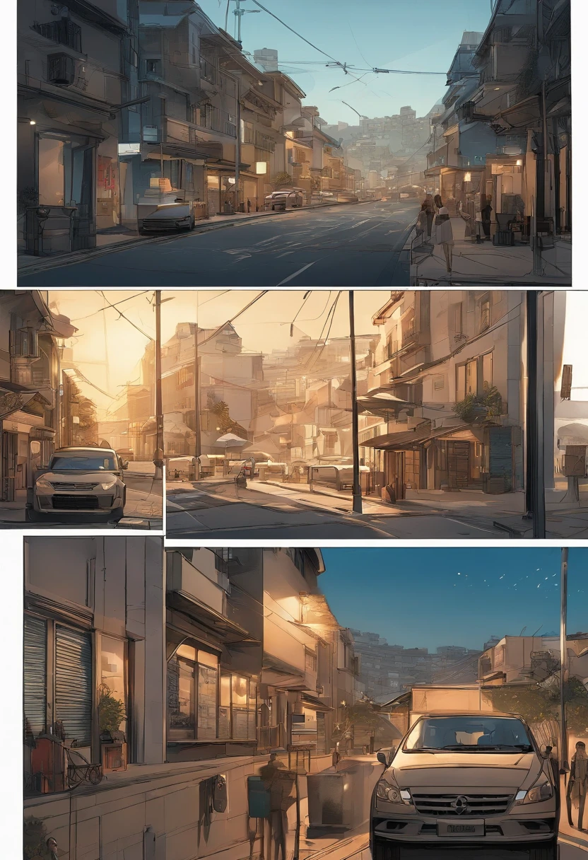 comic strip,Hong Kong comic book style,Fengyun comic style,(((Comic storyboard))),Two-dimensional picture,Estilo de Makoto Shinkai,Makoto Shinkai manga art,s girl,The narrow streets of the town,starrysky,vibrant with colors,super-fine,Smooth lines,high qulity,8K,tmasterpiece