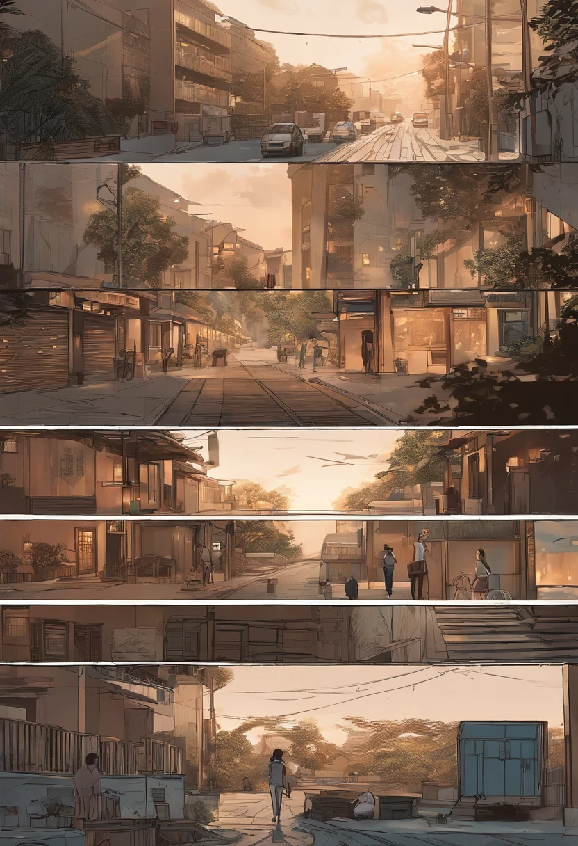 comic strip,Hong Kong comic book style,Fengyun comic style,(((Comic storyboard))),Two-dimensional picture,Estilo de Makoto Shinkai,Makoto Shinkai manga art,s girl,The narrow streets of the town,starrysky,vibrant with colors,super-fine,Smooth lines,high qulity,8K,tmasterpiece