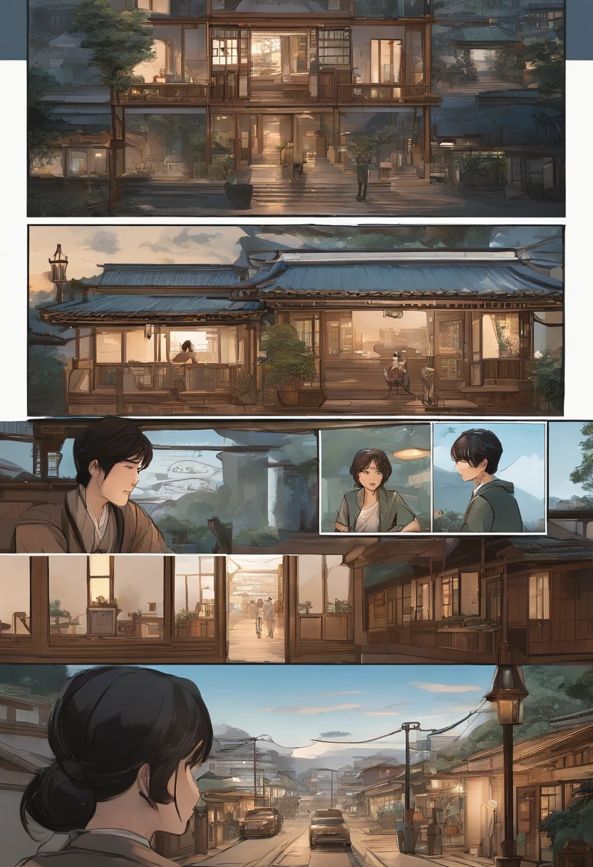 comic strip,Hong Kong comic book style,Fengyun comic style,(((Comic storyboard))),Two-dimensional picture,Estilo de Makoto Shinkai,Makoto Shinkai manga art,teens girl,The narrow streets of the town,starrysky,vibrant with colors,super-fine,Smooth lines,high qulity,8K,tmasterpiece