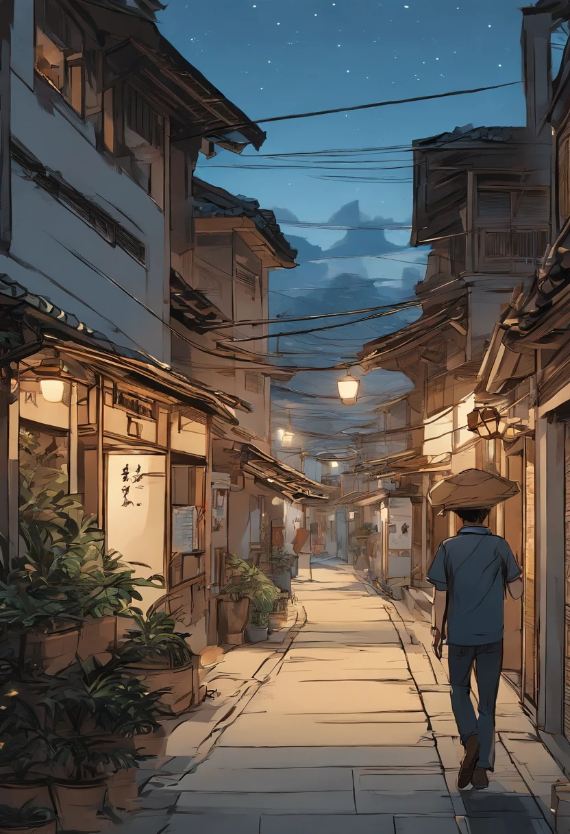 comic strip，Hong Kong comic book style，Fengyun comic style，（（（Comic storyboard））），Two-dimensional picture，Estilo de Makoto Shinkai，Makoto Shinkai manga art，teens girl，The narrow streets of the town，starrysky，vibrant with colors，super-fine，Smooth lines，high qulity，8K，tmasterpiece