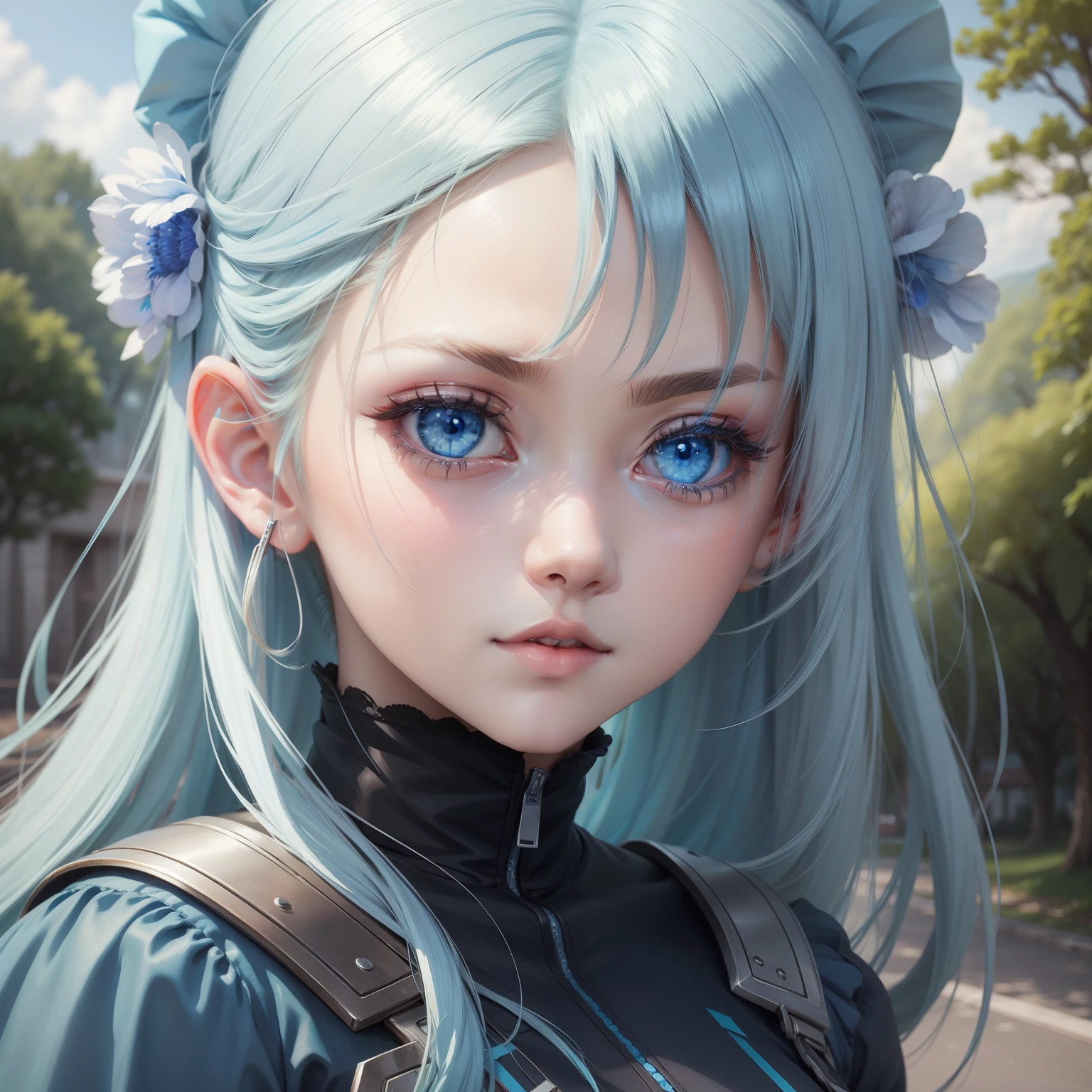 Anime, Kizi, blaue Augen, Blond, blauer Schal, blaue Augen, blaue Augen, blaue Augen, blaue Augen, blaue Augen, blaue Augen, blaue Augen, beautiful anime portrait, stunning anime face portrait, Detaillierte digitale Anime-Kunst, beautiful anime girl, Beautiful anime face, A portrait of a blue-eyed girl, detailed portrait of anime girl, Digitale Anime-Kunst, Waldlandschaft