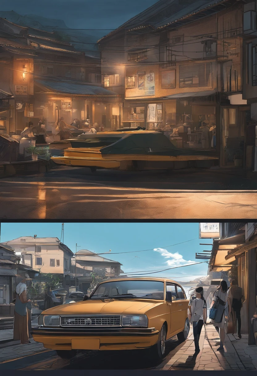comic strip，Hong Kong comic book style，Fengyun comic style，（（（Comic storyboard））），Two-dimensional picture，Estilo de Makoto Shinkai，Makoto Shinkai manga art，teens girl，The narrow streets of the town，starrysky，vibrant with colors，Hyper-realistic，Ultra photo realsisim，super-fine，Smooth lines，high qulity，8K，tmasterpiece