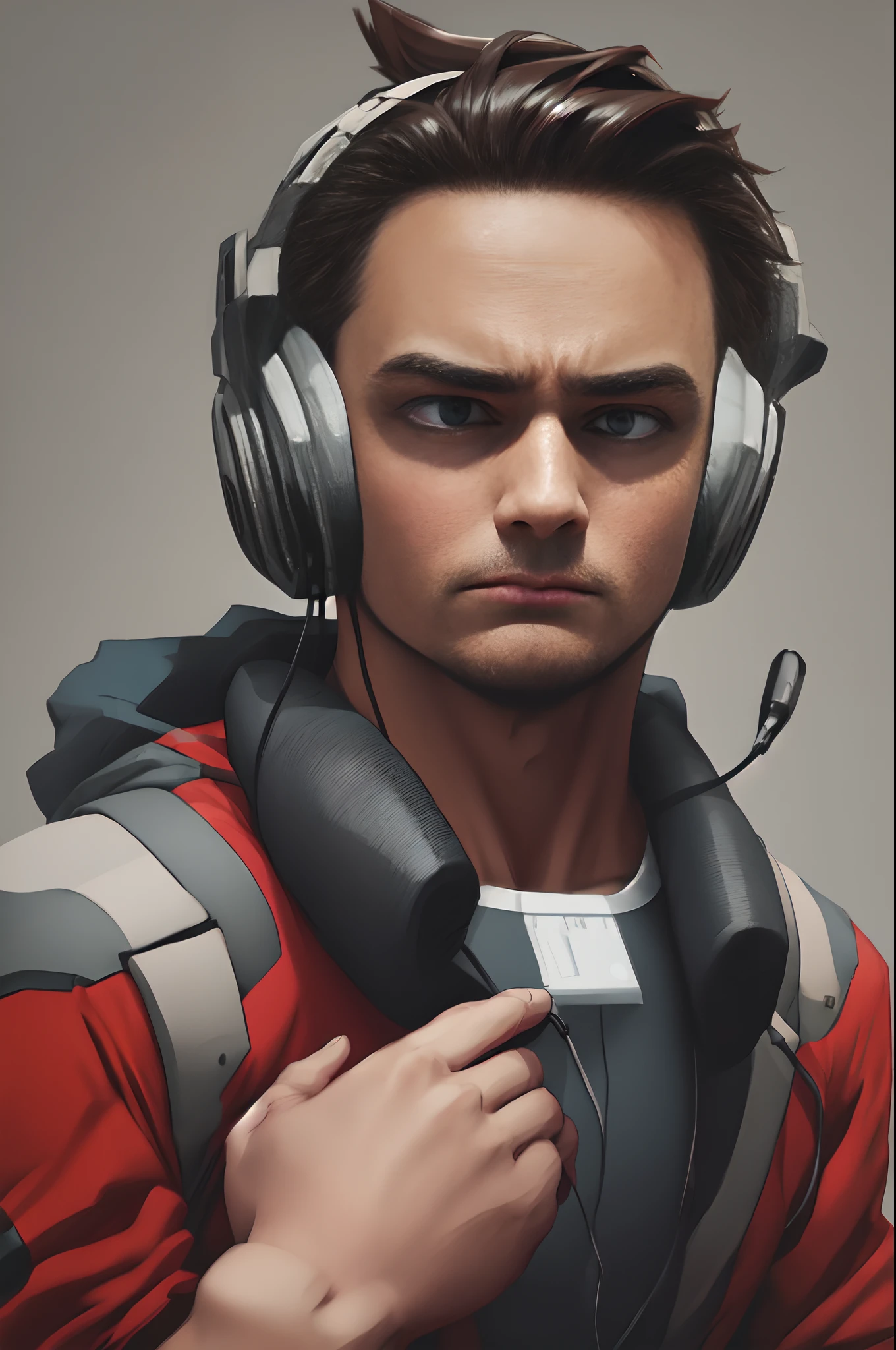 homem jovem gamer, Capa para YouTube, durante, intense expression, headphones on head, olhar focado,