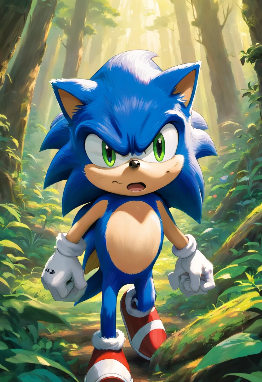sonic the hedgehog,em uma floresta sombria,batalhando contra um faker sonic com tom de pele mais escura