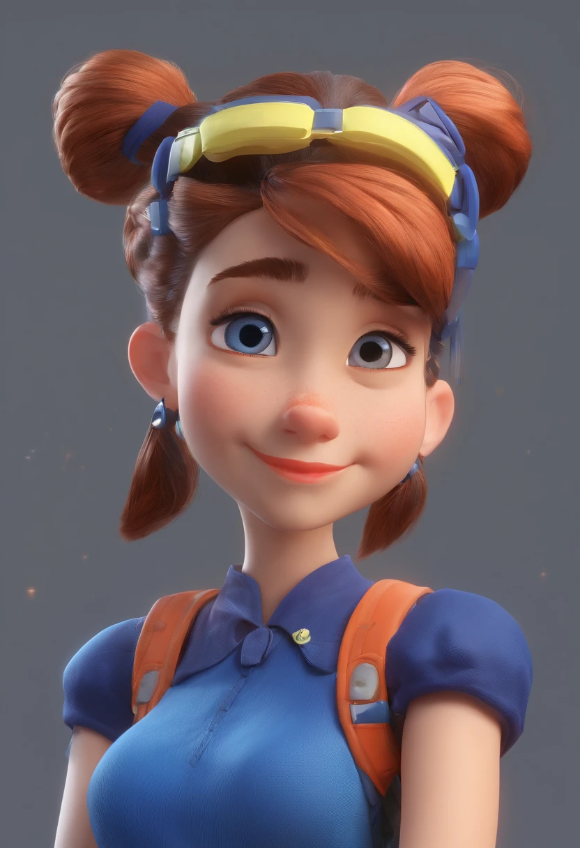 (Pixar 1.23 style) 1 girl((upper body front, bust shot)), cute girl, dark blue background, laptop on the desk, ((masterpiece, highest quality)), (composite lighting)